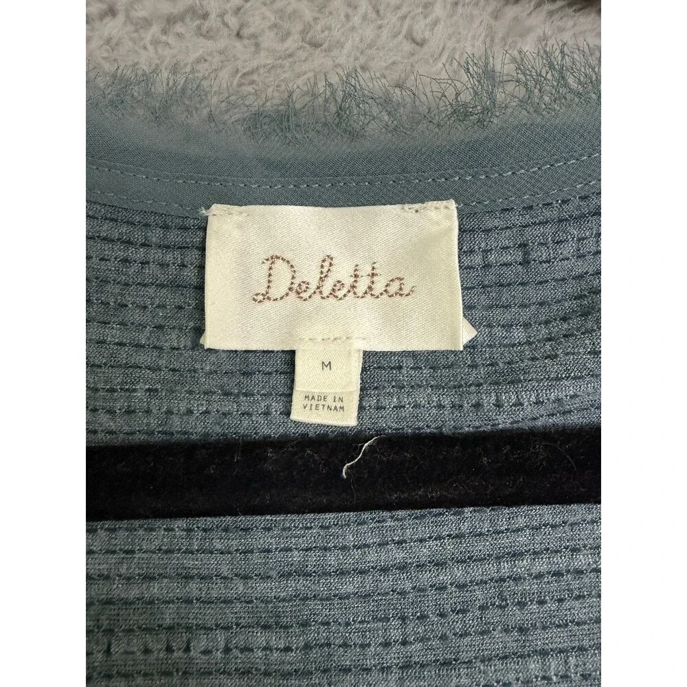 Anthropologie Deletta Thea Tiered Ruffle Peplum Teal Blue V Neck Shirt Top M